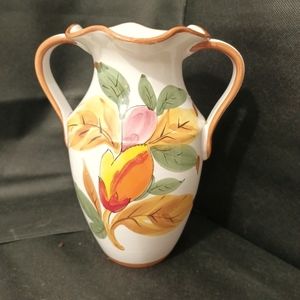 Vase Hand painted Double Handle Ruffle Rim Floral Vintage Porcelain